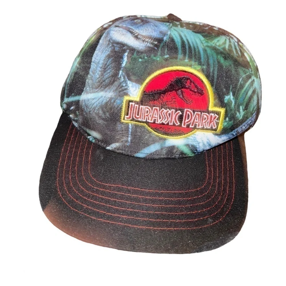 ▶️ Jurassic Park ◀️ Multi Color Flat Bill Snap Back Hat.